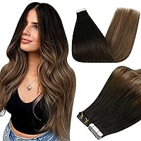 Full Shine Balayage Tape in Human Hair Extensions 22 Inch Tape in Extensions Real Human Hair 20 Pcs 1B/6/27 Off Black To Chestnut Brown Mixed Honey Blonde Seamless Extensions Tape in 50Gram