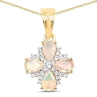 14K Yellow Gold Plated 1.19 Carat Genuine Ethiopian Opal and White Topaz .925 Sterling Silver Pendant