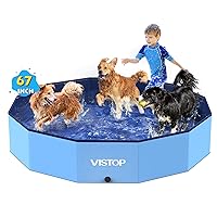 VISTOP Foldable Dog Pool, Hard Plastic Shell Portable Swimming Pool for Dogs Cats and Kids Pet Puppy Bathing Tub Collapsible Kiddie Pool (Blue, 2XL- 67
