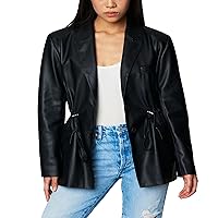 [BLANKNYC] Womens Vegan Leather Blazer with Drawcord Waist, Comfortable Coat & Stylish Jacket