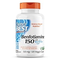 Doctor's Best BenFotiamine with BenfoPure, Non-GMO, Gluten Free, Vegan, Helps Maintain Blood Sugar Levels, 150 mg, 120 Veggie Caps (DRB-00129)
