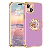 Fingic iPhone 15 Case[with 360° Rotatable Ring Holder Stand][Support Magnetic Car Mount][Shiny Plating Gold] Slim Thin Soft TPU Shockproof Protective Case for iPhone 15 for Women Men Boys,6.1