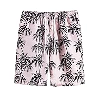 Mens Shorts Casual Elastic Waistband Drawstring Beach Shorts Hawaii Style Coconut Tree Printed Loose Sports Shorts