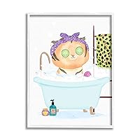 Stupell Industries Children's Tiger Bubble Bath Cute Safari Animal Bathroom White Framed Wall Art, 11 x 14