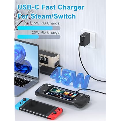 45W Charger for Steam Deck and Switch, AC Adapter Steam Charger Fast USB-C Steam Power Adapter for Nintendo Switch/Lite/OLED/Xbox Controller/Phone/Tablet/Laptop with 5.9FT USB Type C Cable
