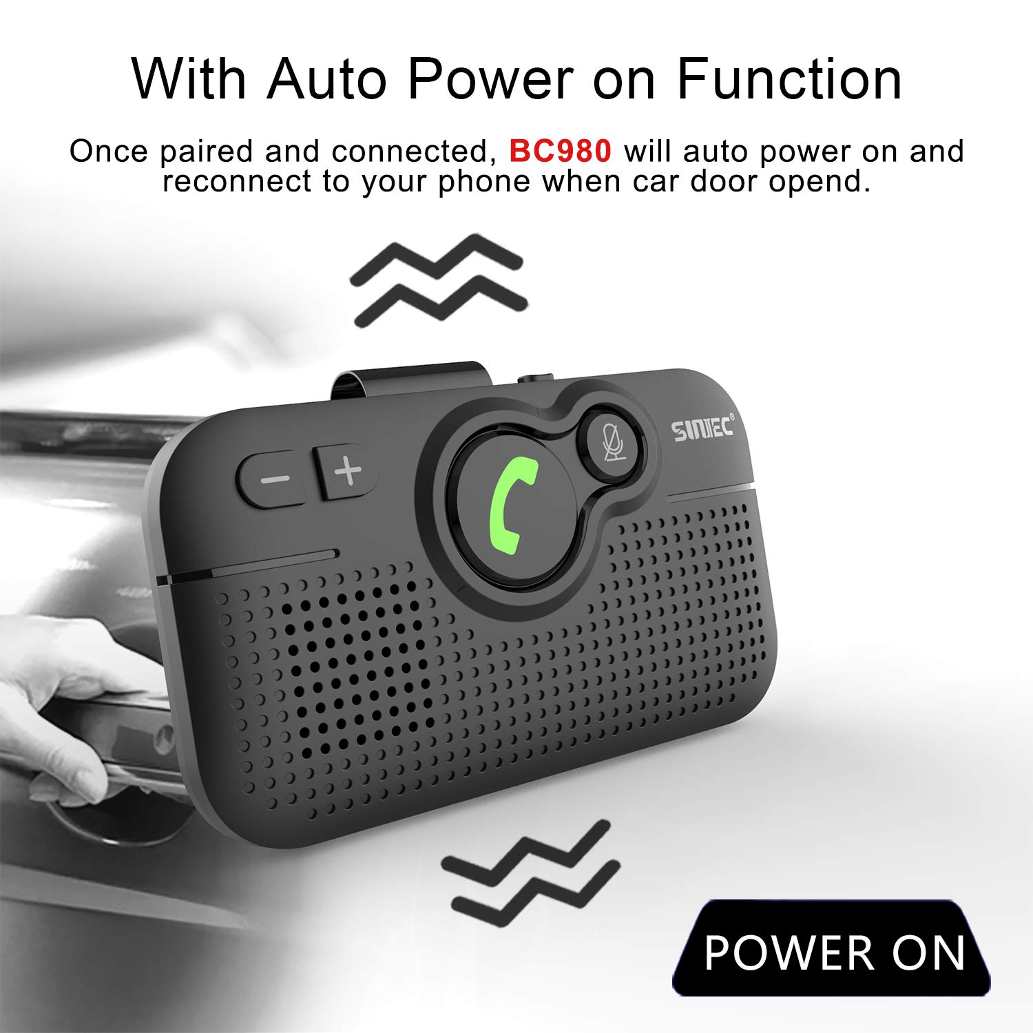 SUNITEC Car Bluetotoh Speaker for Phone: BC980P Multipoint Hands Free in car Speakerphone Kits for Safe Driving - with 2pcs Type-C Fast Charging Data Cable