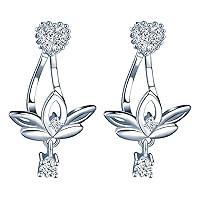 925 Sterling Silver Cubic Zirconia Lotus Flower Ear Jacket Heart Stud Best Gift for Women/Girl