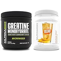 NutraBio Creatine Monohydrate, Unflavored, (150 g) and Clear Whey Protein Isolate, (Mango Mist) Supplement Bundle – Muscle Energy, Maximum Growth, Recovery, and Strength