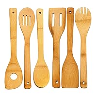 Wooden Spoon and Spatula Set. Pack of 6. 6-Piece Bamboo Utensil Set.Wood Spatula Spoon Nonstick Kitchen Utensil Set. Perfect Christmas Gifts. Wooden Utensils