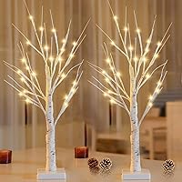 2-Pack 2FT Lighted Birch Tree for Easter Decor with Timer, Easter Tree Spring Decor Birch Tree with 48 LED Warm White Lights, Artificial Tree Light for Indoor Easter Decorations Home Decor