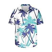 Mens Button Down Shirts Hawaiian Short Sleeve Shirt Casual Vacation Tops Lapel Collared Tropical Style Blouse