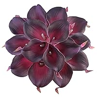15 Pcs Real Touch Calla Lily Artificial Flowers Wedding Bridal Bouquet Home Décor Party (Dark Plum Purple)