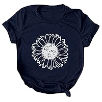 Shirts for Women 2024 Summer Tops Sunflower T Shirts Graphic Tees Crew Neck Short Sleeve Basic Blouse Casual Top
