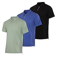 Real Essentials 3 Pack: Men's Jersey Cotton Short Sleeve Polo Shirt - Breathable Performance Polo (Available in Big & Tall)