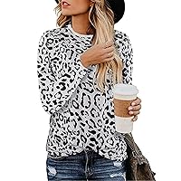 Andongnywell Women's Large Size Casual Tops Leopard Printed T-Shirt Basic Long Sleeve Comfy Blouse Tunics