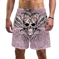 Skull on Arrow Heart Quick Dry Swim Trunks Men's Swimwear Bathing Suit Mesh Lining Board Shorts with Pocket, L