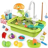 Dreamon Play Sink Toy with Running Water, Kids Play Kitchen Accessories with Automatic Water Circulation, Pool Floating Fishing Game, Toddler Kitchen Playset for Boys and Girls