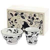 Ceramic Indigo Gurumekko Rice Bowl Teacup, Squirrel, Size: Approx. W 5.5 x D 9.2 x H 3.8 inches (14 x 23.3 x 9.7 cm) 152