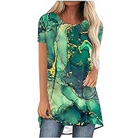 Cute Summer Tops for Women Going Out Tops O-Neck Print Graphic Tees Short Sleeve T-Shirt Casual Loose Blouse Tops