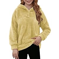 storeofbaby Girls Sherpa Pullover Hoodies Casual Loose Fit Solid Button Sweatshirts