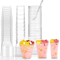 75 Pack Plastic Dessert Cups with Lids and Spoons, Parfait Cups with Lids Appetizer Cups for Party, Mini Dessert Cups with Spoons for Pudding Fruit-3 oz, 4.8 oz and 5 oz