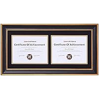 Space Art Deco, 12x26 Double Picture Frames for Two 8.5x11 Inch Certificates, Documents and College Degree, Wall Mounting, Black with Ornate Gold Trim(Black Over Gold Mat)