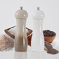 Wood Salt and Pepper Shakers Refillable White and Grey Salt and Pepper Grinder Set with Adjustable Coarse Mills (6.7inch, 2 PCS)