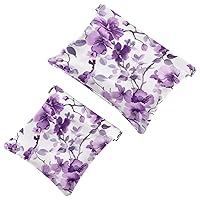 Bright Lilac Purple Pattern Pocket Cosmetic Bag, Waterproof Squeeze Makeup Bag No Zipper Self-Closing, Portable Mini Travel Storage for Headphones Jewelry