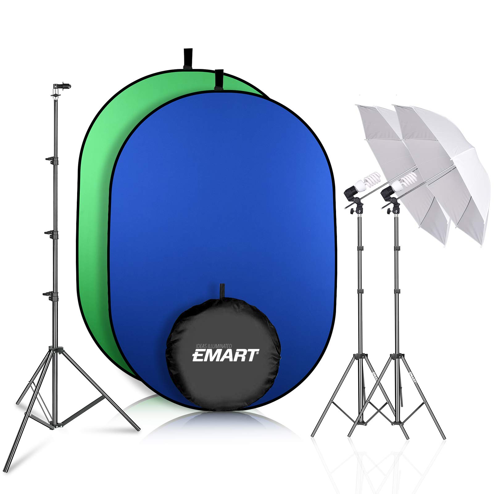 EMART Green Screen Kit, Pop Up Collapsible Chromakey Blue Backdrop Setup with Stand Photography Lighting Umbrella, Studio Lights Equipment with Por...
