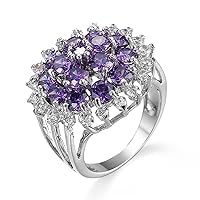 Love Ring, Purple Engagement Ring Cubic Zirconia Silver-Plated-Base Round Hollow Size for Women Girls Jewelry Gifts
