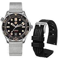 watchdives Automatic Watches for Men, WD007 Titanium NTTD Dive Watch NH35 Movement 42mm Domed Sapphire Crystal Wristwatch with Fast Release Waffle Watch Strap