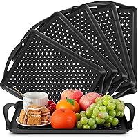 6 Pcs Non Slip Serving Tray with Handles 16.8 x 11.6 Inch Large Food Trays for Eating Rectangular Lap Trays for Adults Breakfast Dinner Bed Snack Fruit Dessert Drink Beverage (Black)