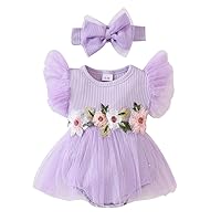 Newborn Baby Girls Birthday Party Outfits Sleeveless Tulle Romper Dress with Headband Princess Outfits