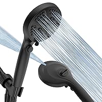 High Pressure Handheld Shower Head with Filter, 10 Spray Modes Shower Head with ON/OFF Pause Switch, Built-in 2-Mode Tub & Tile Power Wash, 80” Long Hose, Wall & Overhead Brackets (Black)
