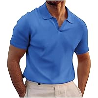 Mens Collared Shirt Short Sleeve V Neck Waffle Casual Tactical Pique Jersey Golf Shirt Loose Fit Blouses Summer Pullover Tops