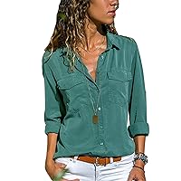 Andongnywell Casual Lapel Long Sleeve Shirt Pocket Shirt Women's wear Summer Multicolor Oversized Tops