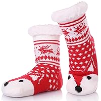 Kids Girls Boys Slipper Socks Soft Thick Cozy Fuzzy Animal Anti-Slip Winter Thermal Christmas Socks Indoor