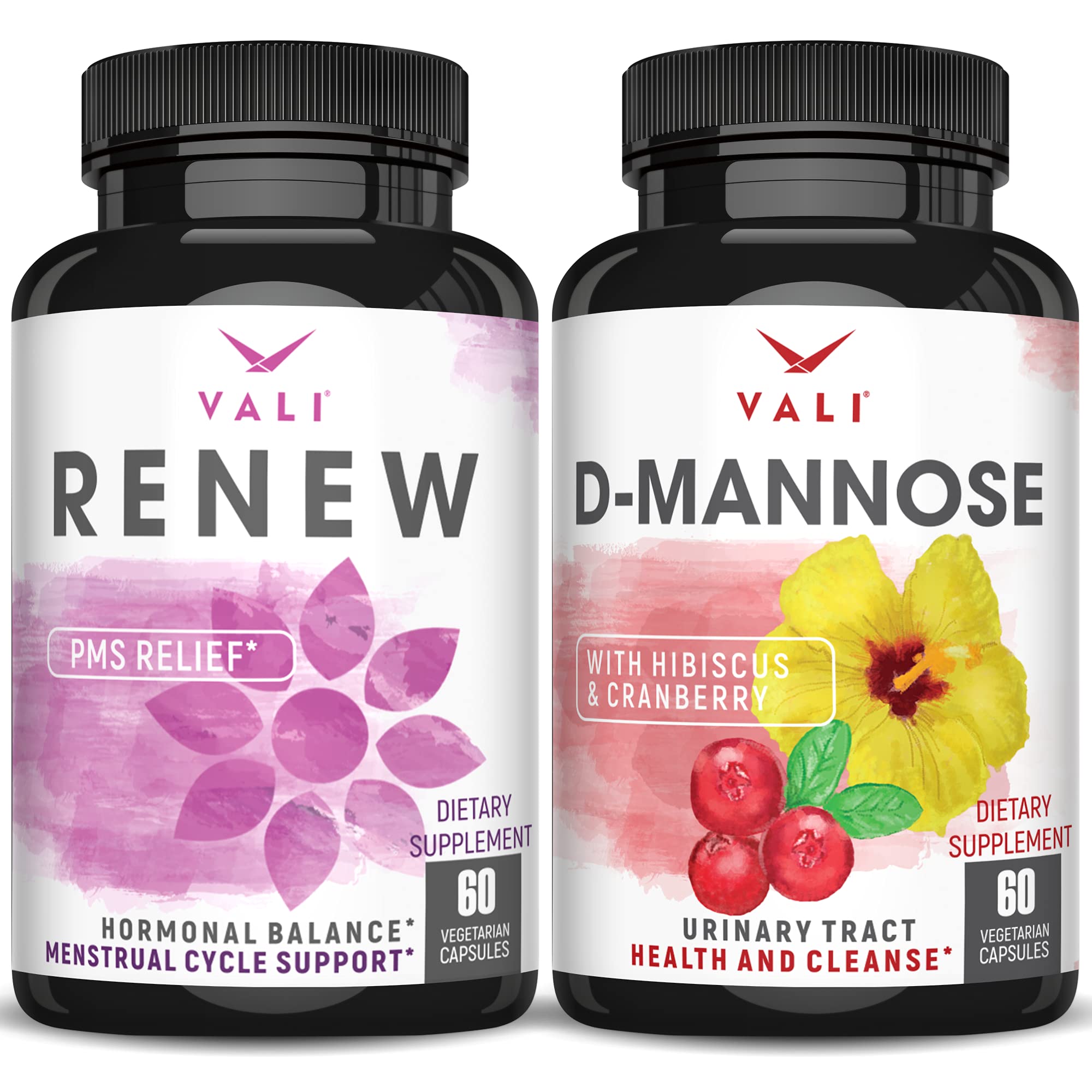 VALI D-Mannose & VALI Renew PMS Bundle - Urinary Tract Health and Cleanse with D-Mannose, Cranberry & Hibiscus and PMS Relief Supplement for Women’s Menstrual Cycle Vitamins & Herbal Support