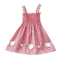 1-6 Years Kids Girls Animal Dresses Sleeveless Slip Plaid Floral Casual Playwear Dress Cotton Ruffle Backless Skirt