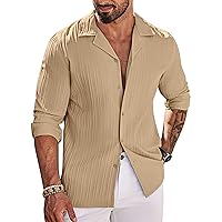 COOFANDY Men's Casual Shirts Long Sleeve Button Down Shirt for Men Fashion Textured Linen Beach Shirt