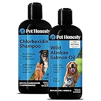 PetHonesty Chlorhexidine Shampoo + Wild Alaskan Salmon Oil for Dogs Bundle - Itch Relief, Shiny Dog Coat, Dog Shampoo for Allergies, 100% Natural Fish Oil with Omega3s, Helps with Sensitive Skin and N