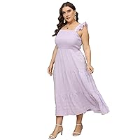 KOJOOIN Women Plus Size Sleeveless Maxi Dress Smocked High Waist Tiered Ruffle Summer Casual Midi Dress