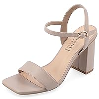 Journee Collection Womens Open Square Toe Band Chunky Block Heel Buckle Ankle Strap Pump Padded Tivona Dress Sandal