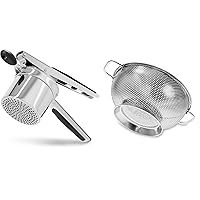 PriorityChef Large 15oz Potato Ricer, Heavy Duty Stainless Steel Potato Masher and 3 Qrt Colander, Stainless Steel Kitchen Strainer Pack