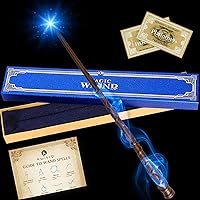 Magic Wand Light Up Rechargeable Toy Witches Cosplay Accessory with Spell Guide and Magic Ticket and Gift Box for Christmas Halloween Birthday Party Favors
