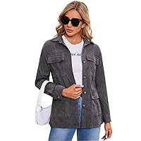women's coat Flap Pocket Drop Shoulder Corduroy Coat coat for women