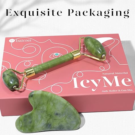 IcyMe Gua Sha & Jade Roller Facial Tools Face Roller and Gua Sha Set for Puffiness and Redness Reducing Skin Care Routine, Self Care Gift for Men Women - Green