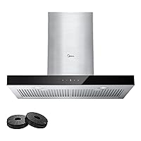 Midea MVT30W9AST Range 30 Inch 450CFM Vent T Shape Stove Hood with 5-Layer Aluminum Permanent Filters Kitchen Exhaust Fan, Ductless Convertible, Stainless Steel