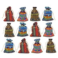 GALAOMA 12pc Egyptian Style Jewelry Coin Pouches Aztec Print Drawstring Gift Bag Party Accessories Brocade Cotton Sachet Candy Present Pouch Travel Purse Ethnic (12)
