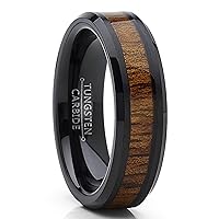 Metal Masters Co. Black Tungsten Carbide Wedding Band Ring, Real Koa Wood Inlay Men's Women's 6mm